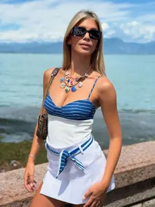 Summer Tops Blue White Striped Nautical y2k clothes Crop Top Summer Beach Sleeveless Street Wear Woman Fashion Camisole Cute Clothes Vacation Spot Elegant Woman Top Spaghetti Strap Womenswear