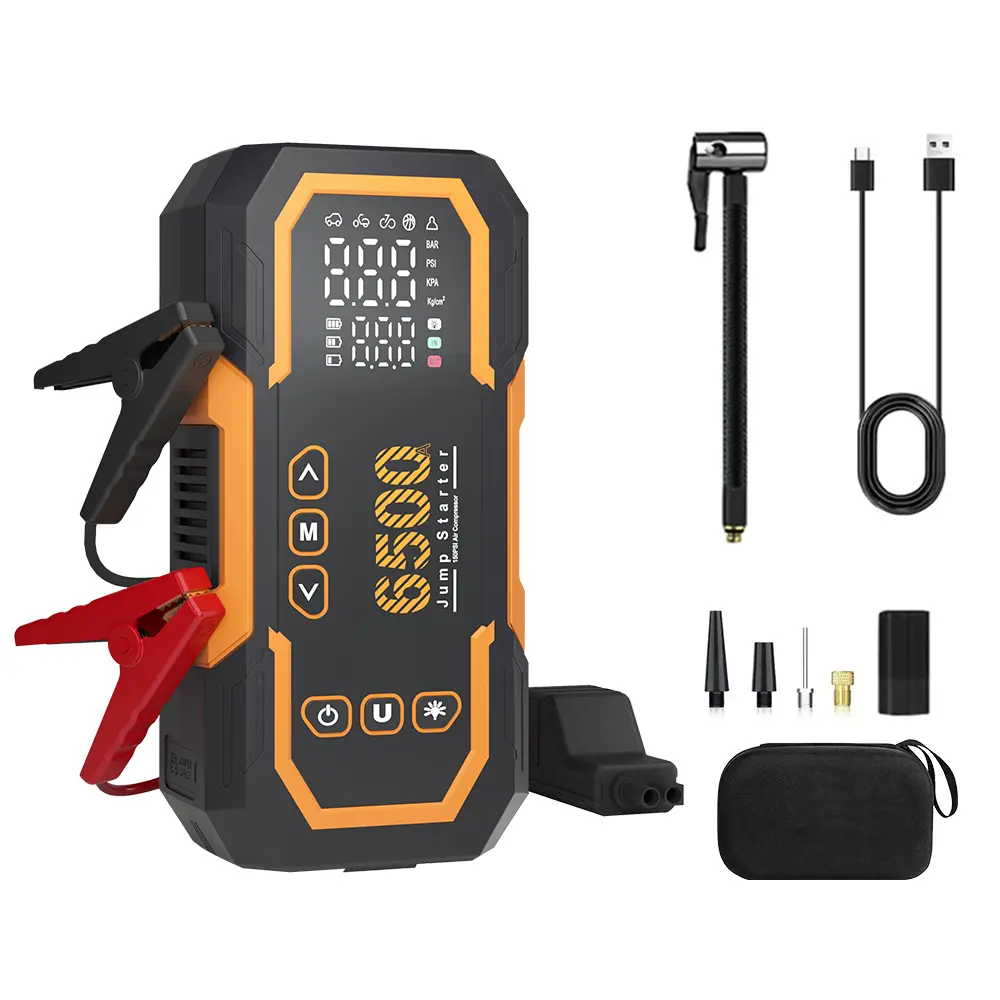 [ATOLAN] 2026 6500A 3-in-1 Portable Car Jump Starter with 150PSI Tire Inflator 15000mAh Power Bank, Spark-proof Smart Clamps, 8.0L Gas 6.0L Diesel, LED Flashlight SOS Type-C QC3.0, for Cars Trucks SUVs UTVs Roadside All-Season Emergency drive fan solar so