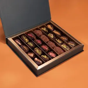 OMNIYA Medjool Dates Box – 24pcs Assorted Pistachio, Strawberry, Cinnamon Praline, Lotus & Ashta Cream – Luxury Gift