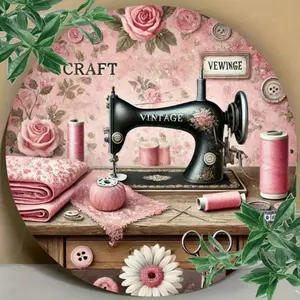 Aluminum Wall Art Vintage Sewing Machine Retro Home Decor | 8x8 Inch Kitchen Cafe Bar Sign | Unique Gift for Women Room Decor Aluminum Poster