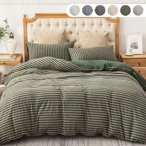 3 Pieces Jersey Knit Duvet Cover Set 100% T-Shirt Heather Cotton Super Soft Comfy Classic Striped Design, with Zipper Closure  Stripes Bedding Set for Women and Men,  Lightweight Bed Sets for All Seasons (1 Knitted Duvet Cover + 2 Knitted Pillowcases) tik