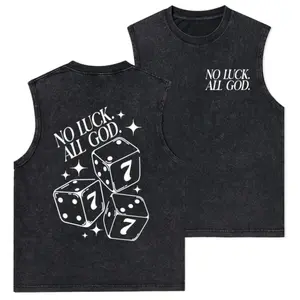 Vintage Retro Graphic Soft Menswear Men's "No Luck. All God." Dice Faith Sleeveless Tee - Suitable for Gym, Streetwear