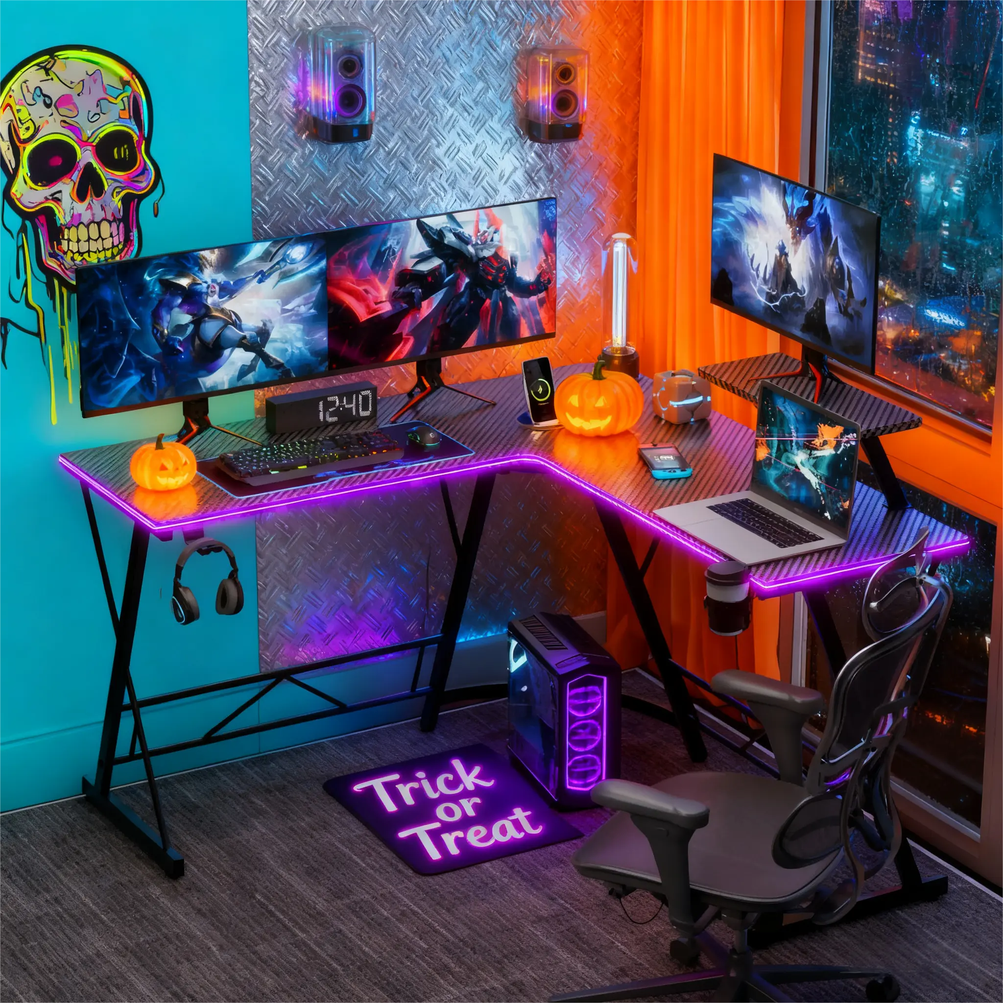 L Shaped Gaming Desk Corner Computer Desk, Home Office Desks Writing Workstation with Large Monitor Stand, Easy to Assemble (Black,51 Inch)