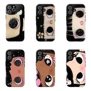 Dreamy Big Eyes Comic Girl Glitter Phone Case  Aesthetic Anime Tough Phone Case for Women GirlsSuitable for iPhone 17-11 Pro Max/Plus and  Samsung Galaxy S23-25