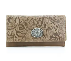 Floral Embossed Women’s Fold-Over Leather Wallet