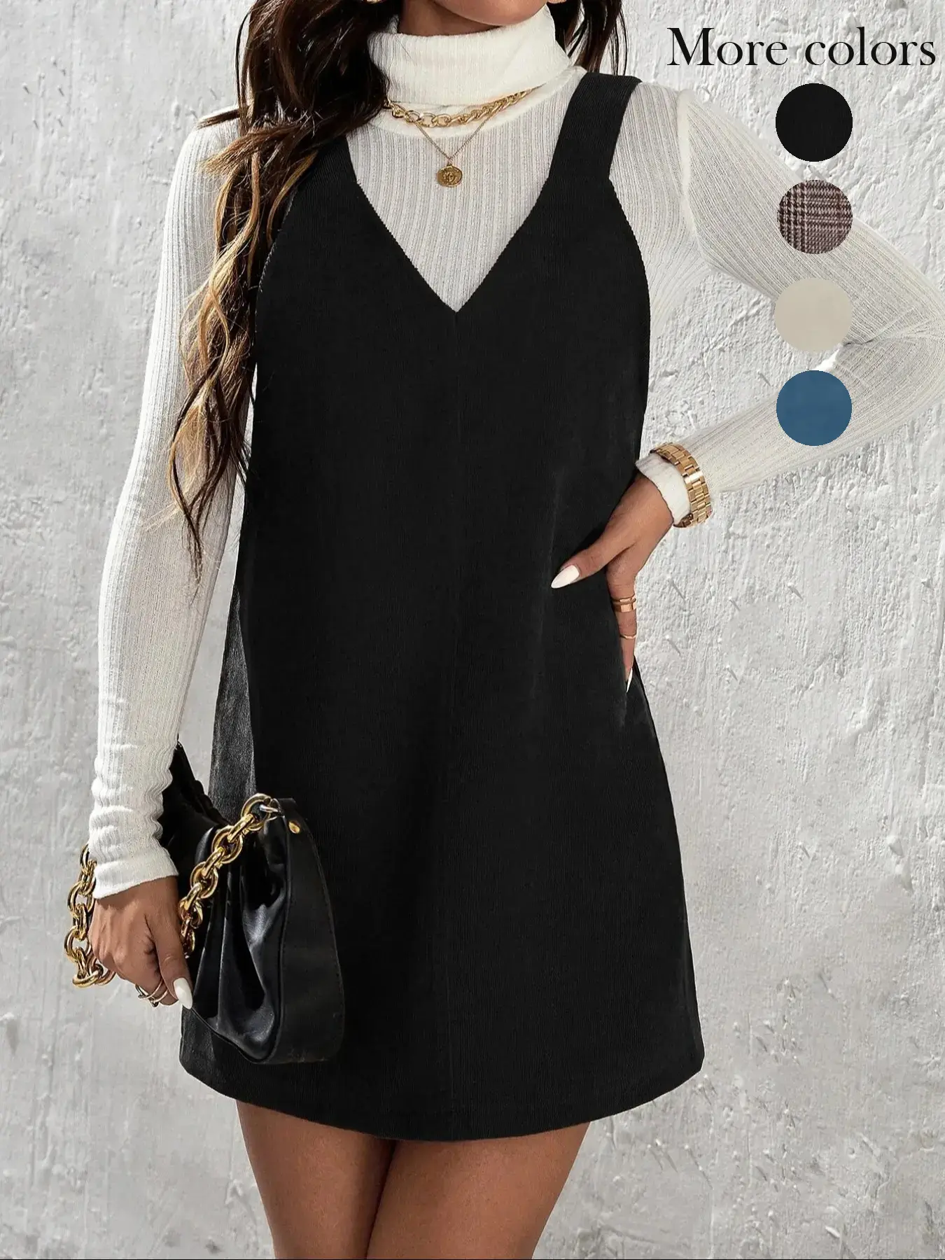 Women's Solid Color Corduroy Vest Dress without Sweater, Casual Sleeveless Straps Short Dress for Daily Wear, Ladies Clothes for All Seasons