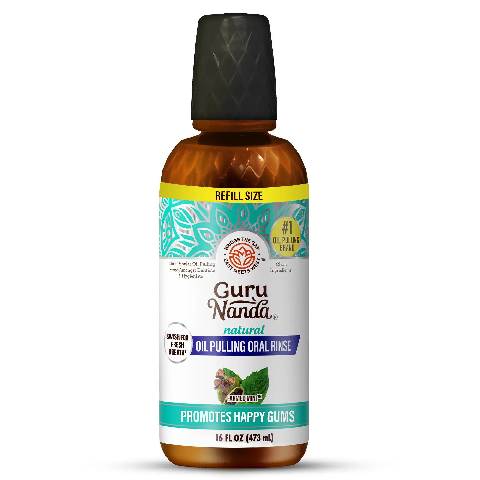 16oz Refill Bottle - GuruNanda Cocomint Pulling Oil with 7 Essential Oils & Vitamins D, E & K2