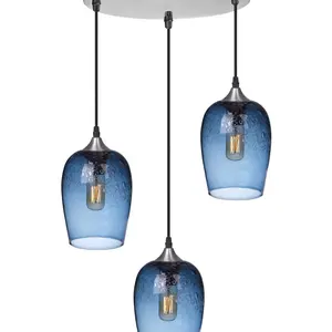 ARIAMOTION Blue Bubbles Teardrop Chandelier Pendant Light Fixture for Kitchen Island, Dining Room, and Bathroom - 3 Lights, 7 Inch H, 5.5 Inch Diam