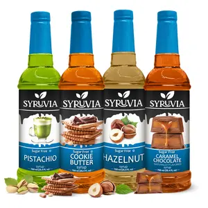 Syruvia Sugar Free Coffee Syrup Variety Pack – Lavender, Cookie Butter, Hazelnut & Caramel Chocolate Flavors – Gluten-Free, Kosher, 25.4 fl oz Bottles – Rich Coffee Flavor Enhancer for Coffee, Lattes & Desserts (4-Pack)