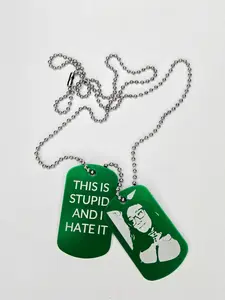 Refashioned Hippie Dog Tag Necklace - Gremlin Green Edition, 24" Ball Chain, Lightweight Anodized Aluminum, Laser-Engraved, Custom Name Engraving Available