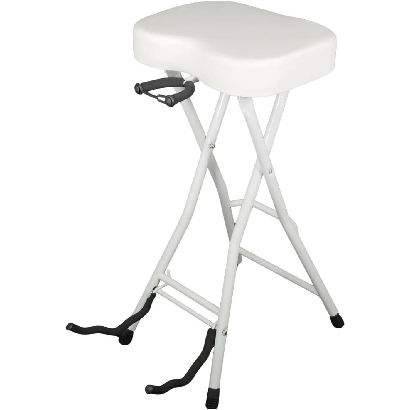 5 CORE Guitar Stool 3.15" Padded Chair Foldable Heavy Duty Music Seat w Foot Rest Built in Instrument Stand for Acoustic Electric Bass Guitars White - GSTOOL L- WH
