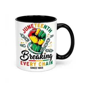 Unisex African American Pride Juneteenth Ceramic Mug - 1pc, 11Oz, Modern Design, C-Shaped Handle, Skulls Theme, Ideal for Relaxation, All-Day Comfort Kitchen Drinkware