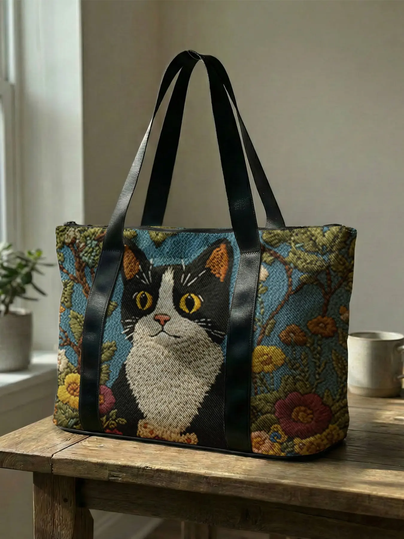 Cat Print Handbag, Large Capacity Travel Luggage Bag, Portable Overnight Bag, Fashion Yoga Training Bag, Shoe Storage Crossbody Bag, Fashionable Duffel Bag, Gym Travel Duffel