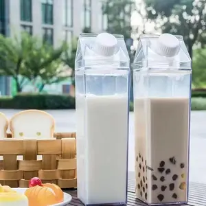 500ML/1000ML Milk Reusable Water Bottle, 1 Count Portable Square Milk Coffee Juice Tea Cup, Transparent Milk Storage Bottle for Outdoor Sports Camping Gym, Drinkware