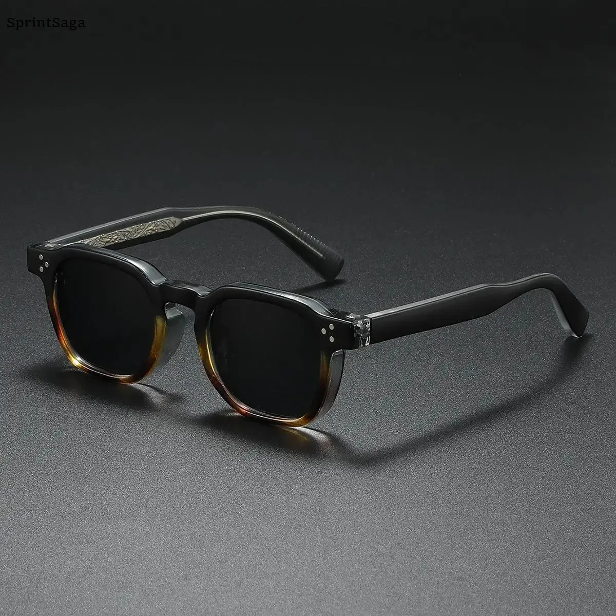 Unisex Sunglasses Vintage Lightweight Resin Acetate Black Frame Dark Tint Square Full Gray Piece for Driving Outdoor Use