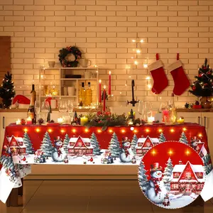 Christmas Rectangular Tablecloth, Snowflake Snowman Tablecloth, Christmas Table Decorations, New Year Party and Dinner Decoration