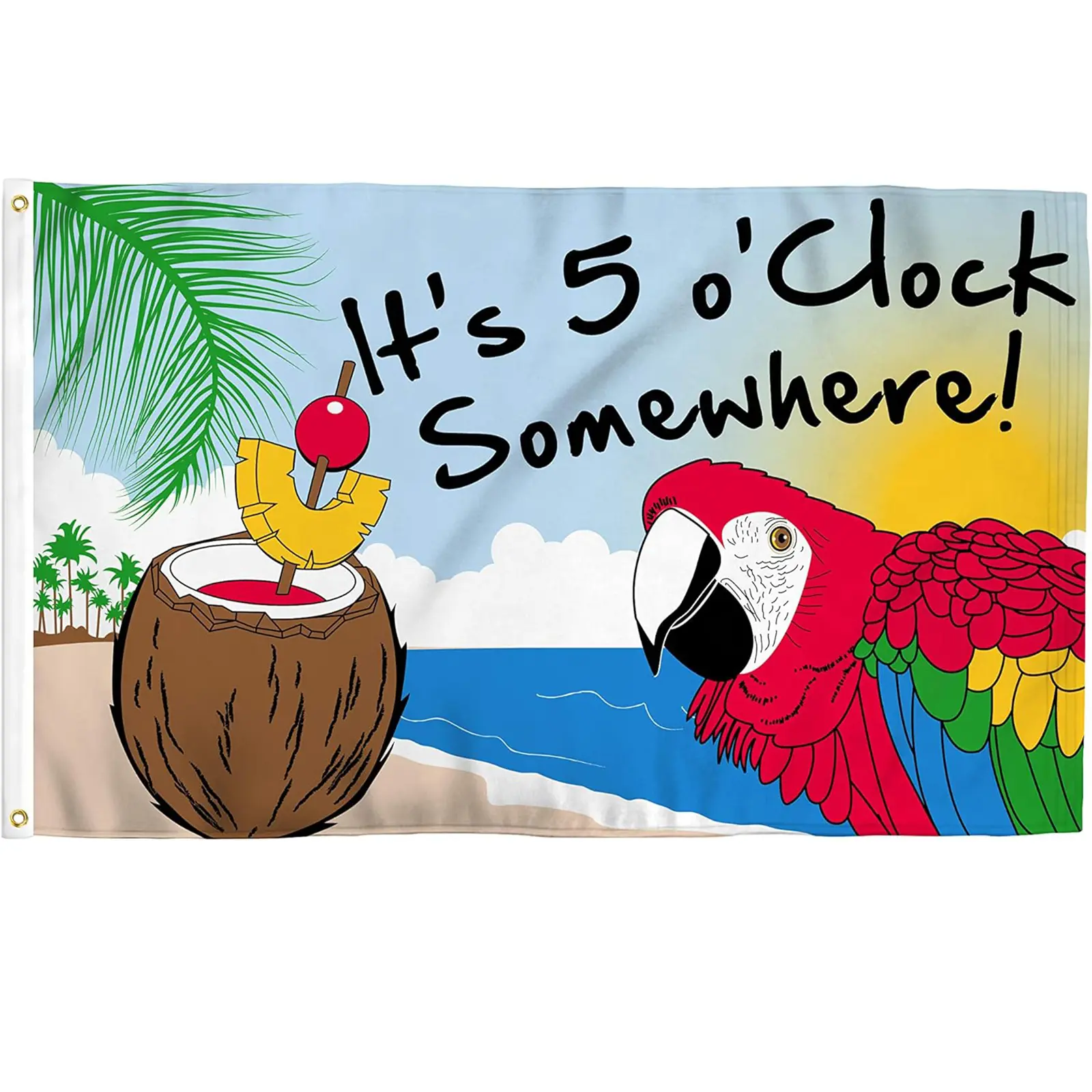 "It's 5 O'Clock Somewhere" Synthetic Tapestry Wall Flag Banner, 3x5Ft with 4 Brass Grommets, Room Decor for College Dorm & School Organizations, Home Supplies Backdrop Wall Hanging