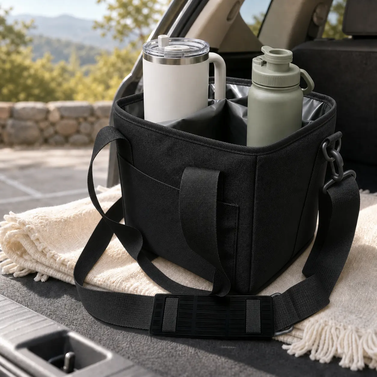 Insulated Large-Capacity Water Bottle Storage Bag with Divider, Adjustable Shoulder Strap Crossbody Bag, Handheld Water Bottle Carrier for Outdoor Trips and Picnics
