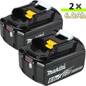 Newly upgraded For Makita 6.0Ah BL1860B 18V  Integrated LED LXT Lithium-Ion replace Battery Black-2-Pack