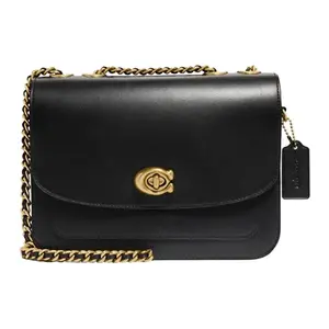 Coach Madison 23 Smooth Leather Chain Flap Crossbody Bag in Black for Women