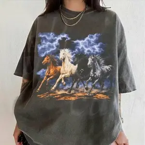 Honk Nation - Comfort Colors Running Horses Vintage 90s Graphic T-Shirt, Retro Lightning Storm Horse Shirt, Western Cowboy Tee