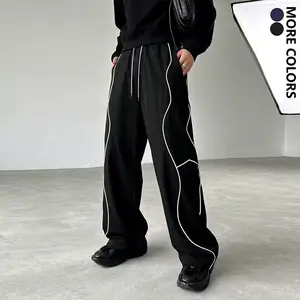 Men's Patchwork Color-Block Casual Pants, Minimalist Outdoor Streetwear Athletic Pants, Elastic Waist, Ideal for Spring Fall Daily Casual & Outdoor Activities