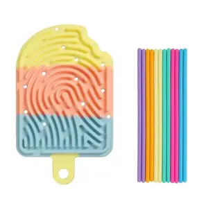 Ice Cream Silicone Sensory Fidget Activity Board, Fidget Gadget Dual-Sided Decompression Squeeze Fidget Slider Stress Relief Toy for Anxiety, Autism,Adhd, Travel Essential, Perfect Gift for Teens, Stress Relief Fidgets