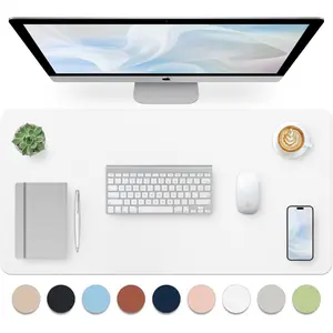Leather Desk Pad, Large Mouse Pad, Non-Slip Desk Mat, Leather Desk Blotter, Computer Desk Pad, Waterproof Keyboard Pad For Home Office And Decor-White (31.5×15.7 Inches)