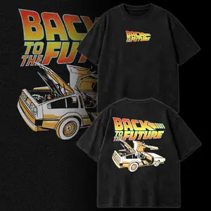Back to the Future DeLorean Outline Graphic T-Shirt, Retro 80s Time Machine Car Tee, Minimal Line Art Sci-Fi Movie Shirt, Vintage Streetwear Aesthetic, Oversized Unisex Cotton Tee, Classic Film Fan Gift