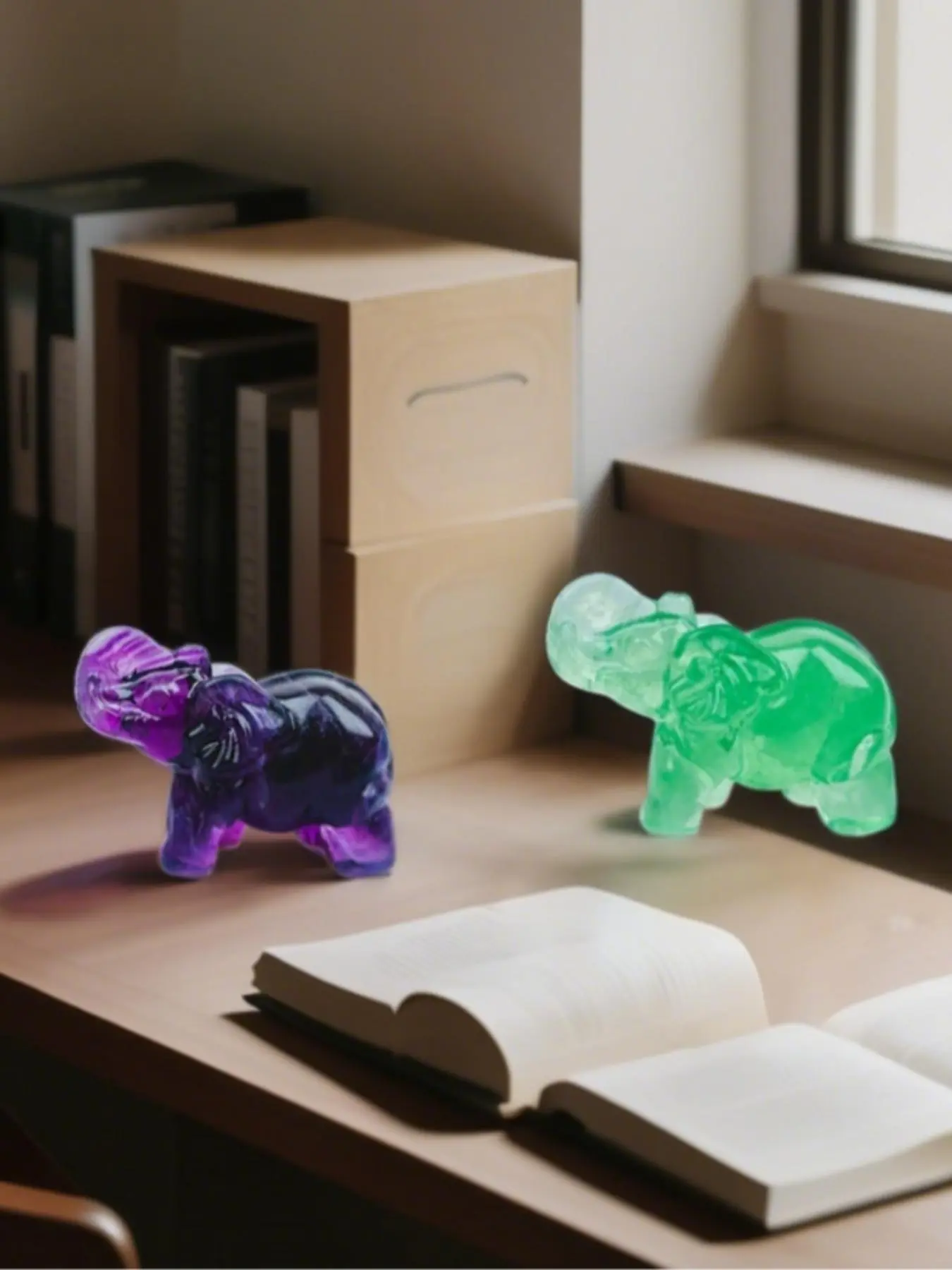 Hand-carved Fluorite Elephant Figurine, Colorful Gemstone Animal Statue, Rock Crystal Gemstone Handmade Crafts Animal Figurine for Home & Office Decor