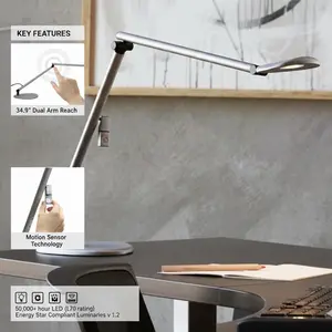 ASTRA 3 DOUBLE ARM TASK LIGHT - DIMMING FROM 100% TO 5% - MOTION SENSOR - PREMIUM ERGONOMIC DESK LIGHTING