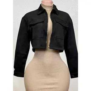 AITANA BLACK ZIP-UP FAUX SUEDE JACKET??gift??Gift