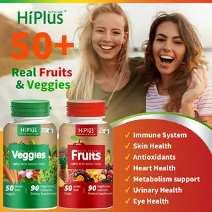 HiPlus 100%Whole Fruit and Vegetable Ingredients Organic Supplements - for Women, Men, and Kids -Non-GMO, Gluten-Free 90 Fruit Capsules, 90 Veggie Capsules - 1 Set