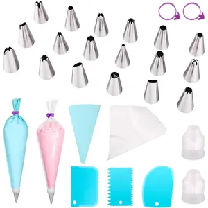 Piping Bags and Tips Set, 126 count Cake Decorating Kit with 100 count 12 Inch Disposable Pastry Bags,1  Piping Bags, 18 Piping Tips, 3 Cake Scraper, 2 Couplers, 2 Bag Ties, Baking Supplies
