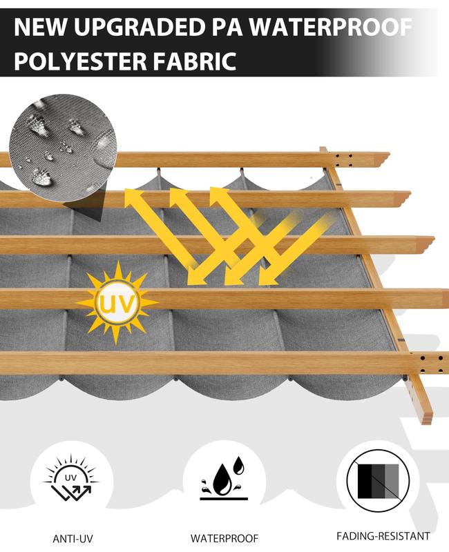 GARVEE 10x13Ft Outdoor Wood Grain Aluminum Pergola with Retractable Gray Canopy –Industrial Strength,UV Protection & Waterproof,Ideal for Patio, Garden, Backyard