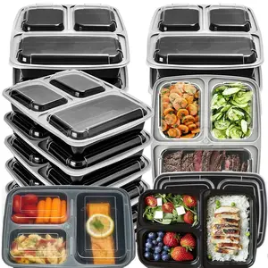 Meal Prep Container with Lid, 16 Pack 3 Compartment Reusable Food Storage Container Divider Plastic Bento Box Lunch Box Carrying Case (35oz) Disposable Bento Box for Microwave/Freezer/Dishwasher