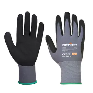 Portwest A350 Grip Work Gloves - Lightweight Nitrile Foam DermiFlex Safety Gloves Black