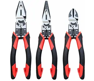 3PCS Combination Pliers Set, 9 In 1 Multifunction Electrician Tool, 8.5" Long Nose, 8.5" Linemens, 8" Diagonal Cutting Wire Stripper/Heavy Duty Side-Cut (Red/Black)