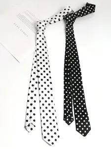 1pc Slim Polka Dot Hand Tied Necktie, Suitable For Casual Daily And Party Wear