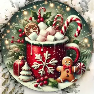 Aluminum Christmas Gingerbread and Hot Cocoa Metal Wall Art Sign for Home Indoor Outdoor Decor Restaurant Garage Holiday Decorations
