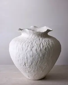 Sasha Textured Ceramic Vase - Ivory Cream 14.8" Home Decor
