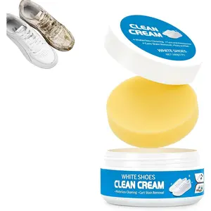 2pcs White Shoe Cleaner Cream, Multipurpose No-Wash Cleaning Solid Paste with Sponge, Multi-Functional Cleaning & Stain Removal Cream, White Shoes Cleaner
