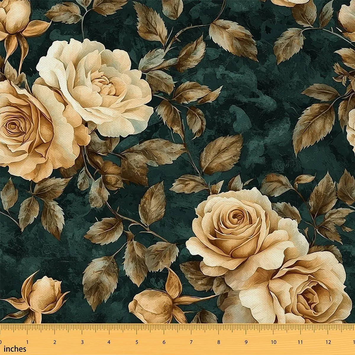 Peony Flannel Fabric Soft Yellow Rose Fabric Botanical Watercolor Leaves Upholstery Fabric Garden Flowers Teal DIY Art Not Stretchy Decor