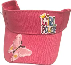Girl Power Pink Visor Hat for Girls with Butterfly Embroidery and Fun Design