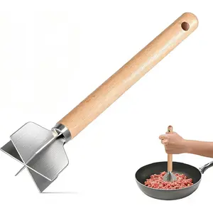 Steel Meat Chopper, 6 Curve Blades Meat Masher, 11 Inch Ground Beef Chopper Tool & Hamburger Smasher, Kitchen Tool