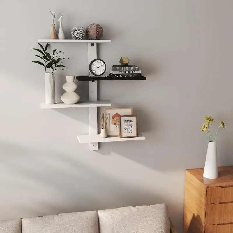 Elegant 1-Layer White Wooden Wall-Mount Suspended Shelf, Durable Home Decor Room Accessories with Easy Installation for Bathroom, Living Room Storage & Display