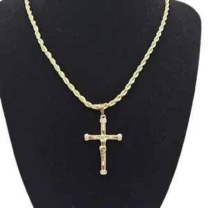 Rope Chain with Cross Pendant 14k Gold Plated Necklace for Gold Lover's Accessory