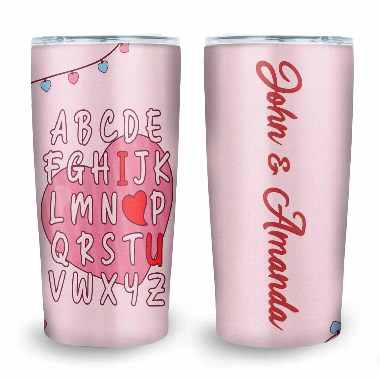 Personalized Valentine’s Day Tumbler, Custom Name I LOVE YOU Alphabet Teacher Student School Cup, Romantic Couple Gift, Love Drinkware Decor