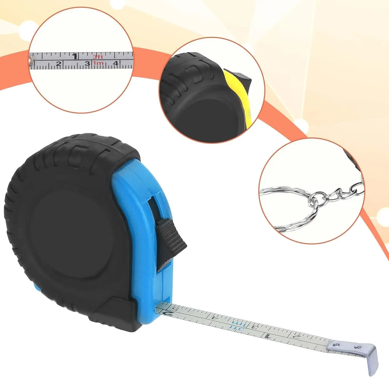 Mini Tape Measure Keychain, Portable Retractable Steel Ruler, Metric/inch Scale with Lock, Body Measurement Tool, 1 Meter Roll