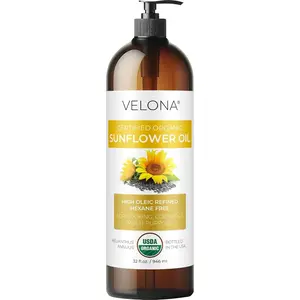 USDA Certified Organic Sunflower Oil 32 Fl Oz |     100% Pure and Natural Carrier Oil |     High Oleic, Refined |     Cooking, Skin, Hair, Body Face Moisturizing